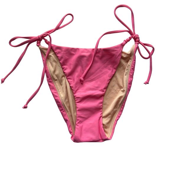 J. Crew Curved-Waist Cheeky Beaded String Bikini Bottom Pink M Medium New - Picture 2 of 7
